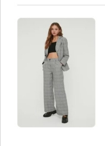 Trendyol & Milla Gri kumaş ekose pantolon