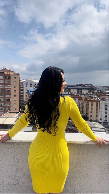 s Beden sarı Renk Sarı triko elbise