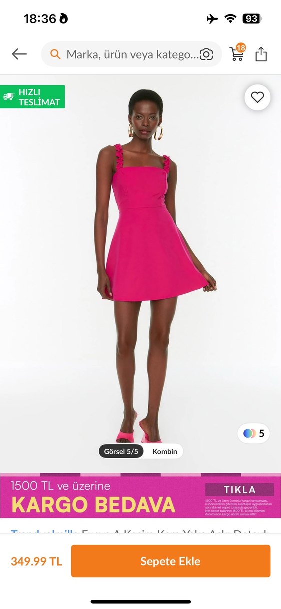 Pembe Mini V Yaka Fırfırlı Elbise - Görsel 2