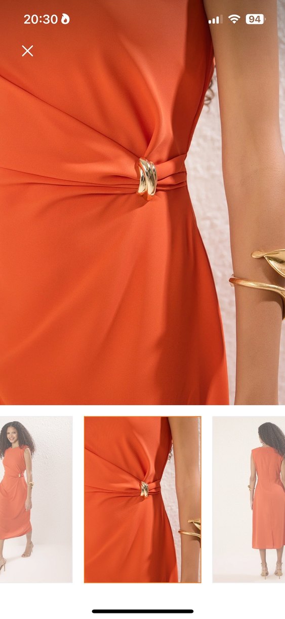 Turuncu Drapeli Uzun Kadın Elbise - Görsel 3