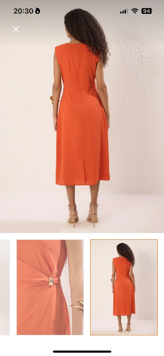 Turuncu Drapeli Uzun Kadın Elbise - Görsel 4