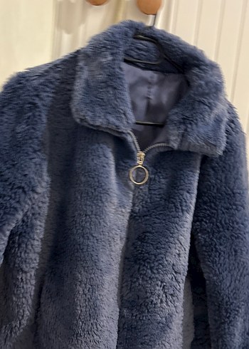 Mavi Peluş Midi Hamile Kaban - Görsel 2