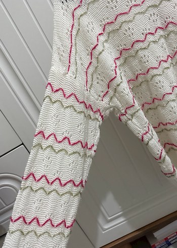 Nakışlı Bohem Kadın Beyaz Triko Kazak - Görsel 2