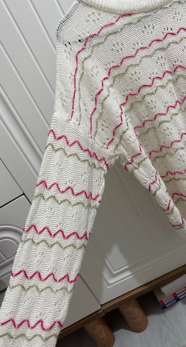 Nakışlı Bohem Kadın Beyaz Triko Kazak - Görsel 2