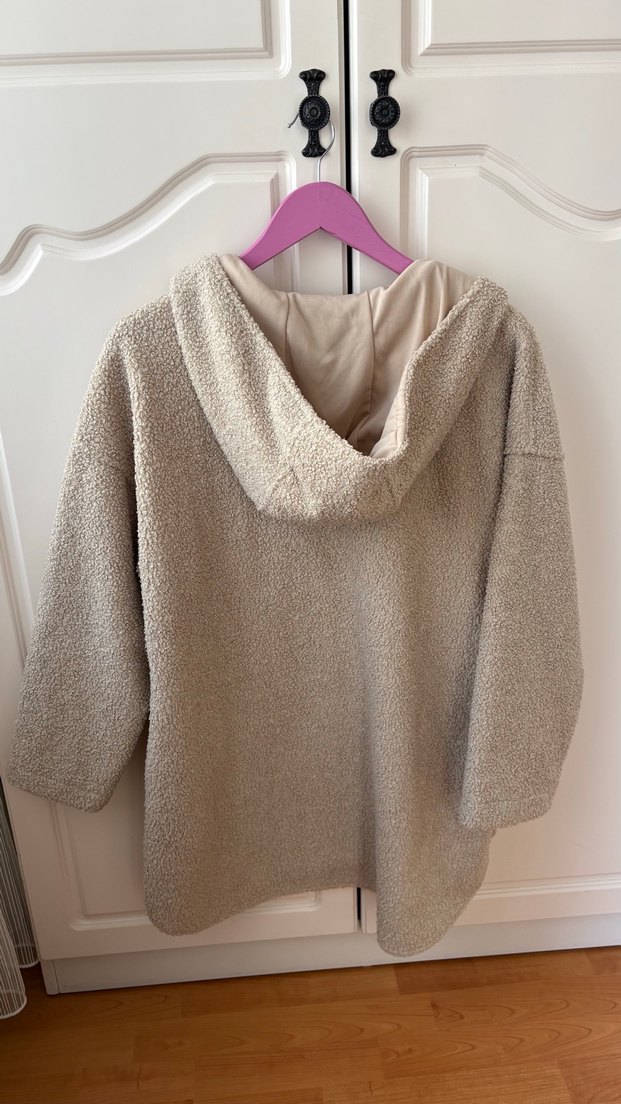 Bej Peluş Sweatshirt Kapüşonlu - Görsel 4