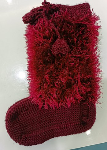 Bordo Renk El Örgüsü Çizme Model Patik - Görsel 3