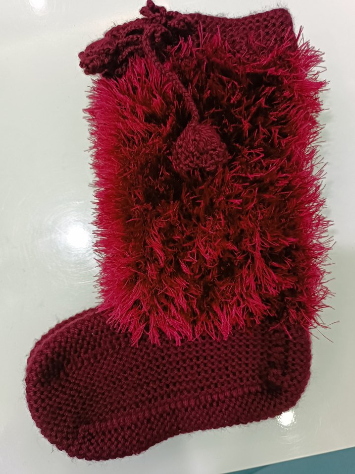 Bordo Renk El Örgüsü Çizme Model Patik - Görsel 3