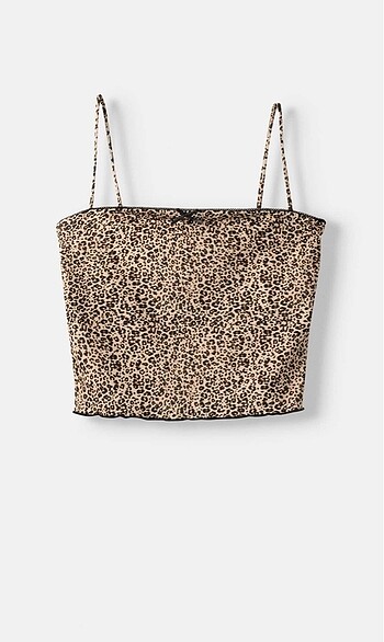 Bershka leopar desenli askılı mini üst