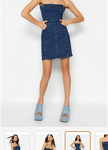 34 Beden Straplez denim elbise ????