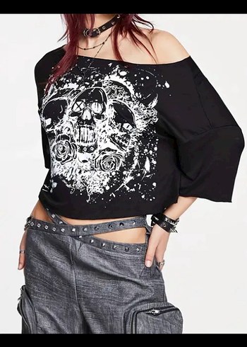 Diğer Siyah Baskılı Crop Top