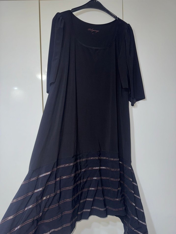 Siyah Drapeli Uzun Kadın Elbise - Görsel 2