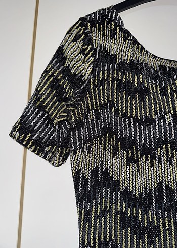 Gri Pilili Kısa Kollu Midi Elbise - Görsel 4