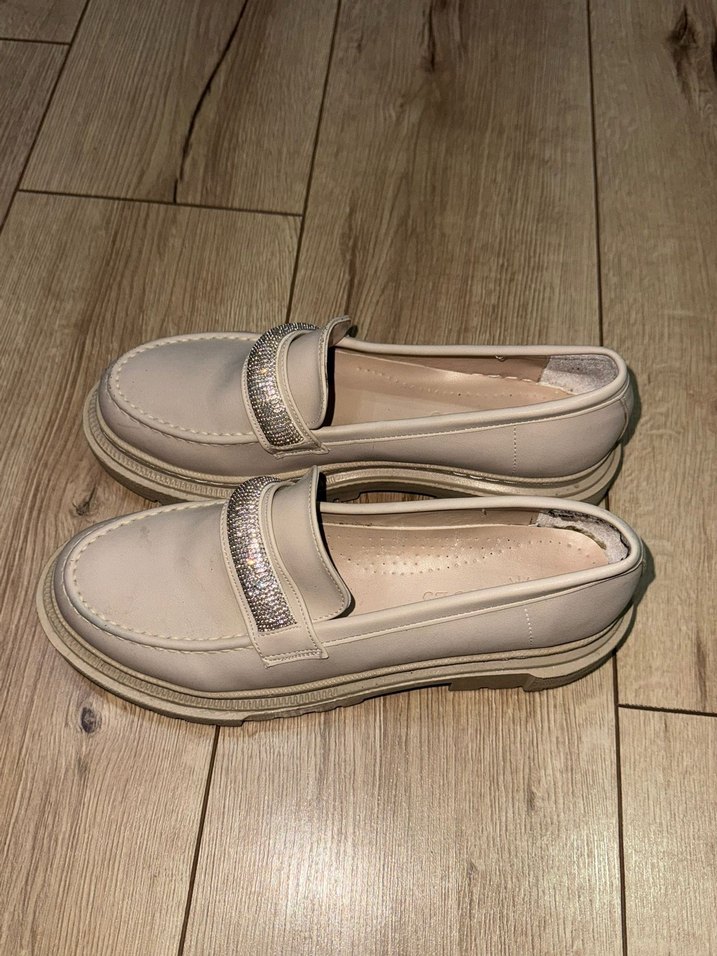 Bej Kadın Deri Platform Topuklu Loafer - Görsel 2