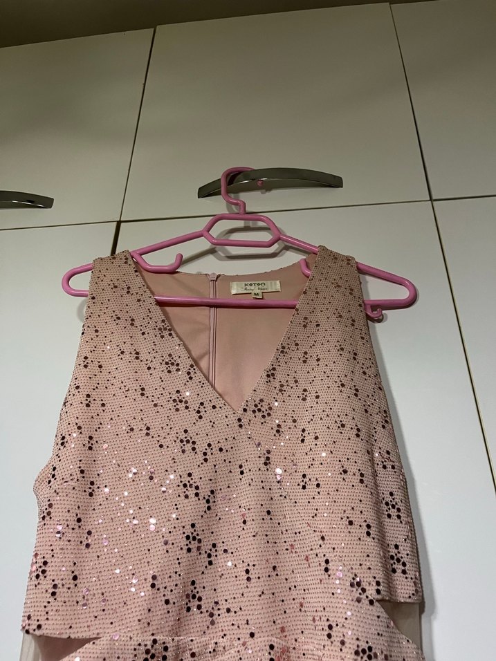 Pembe Dantel Detaylı Midi Elbise - Görsel 2