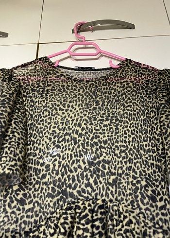 Kız  Kahverengi Desenli Fırfırlı Elbise - Görsel 2