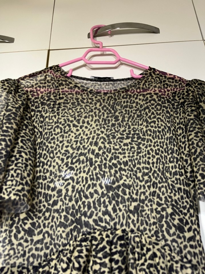 Kız  Kahverengi Desenli Fırfırlı Elbise - Görsel 2