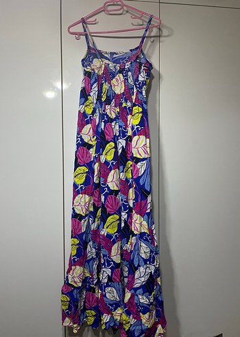 Renkli Desenli Uzun Askılı Elbise - Görsel 2