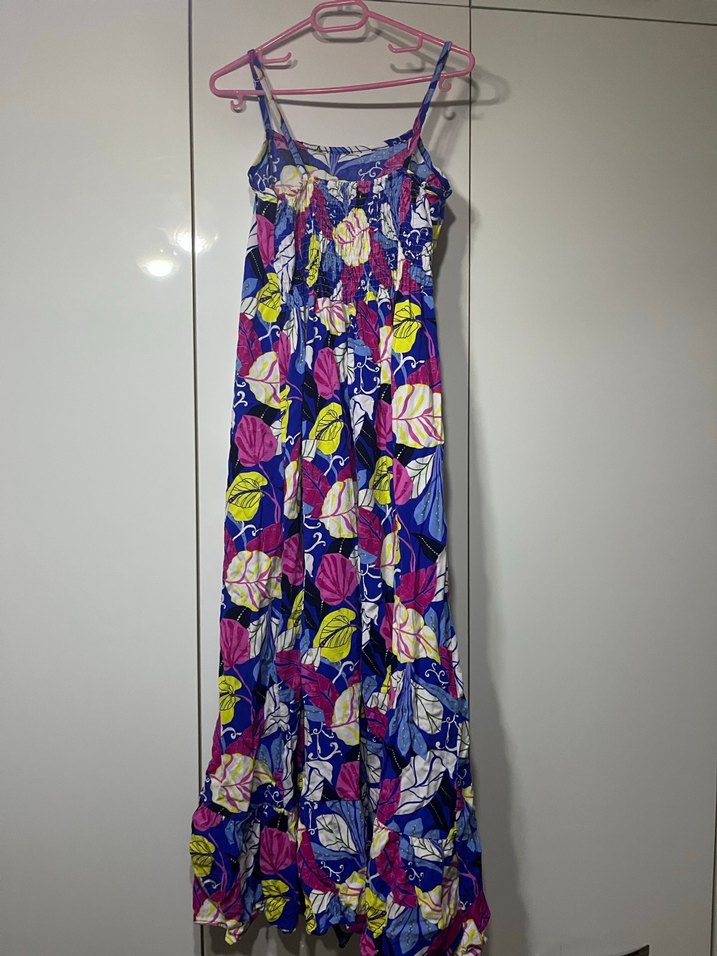 Renkli Desenli Uzun Askılı Elbise - Görsel 2