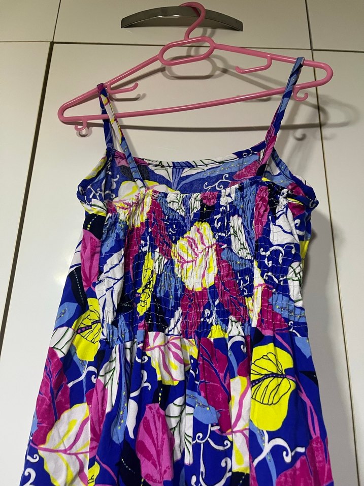 Renkli Desenli Uzun Askılı Elbise - Görsel 4