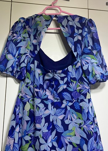 Mavi V Yakalı Midi Bohem Elbise - Görsel 3