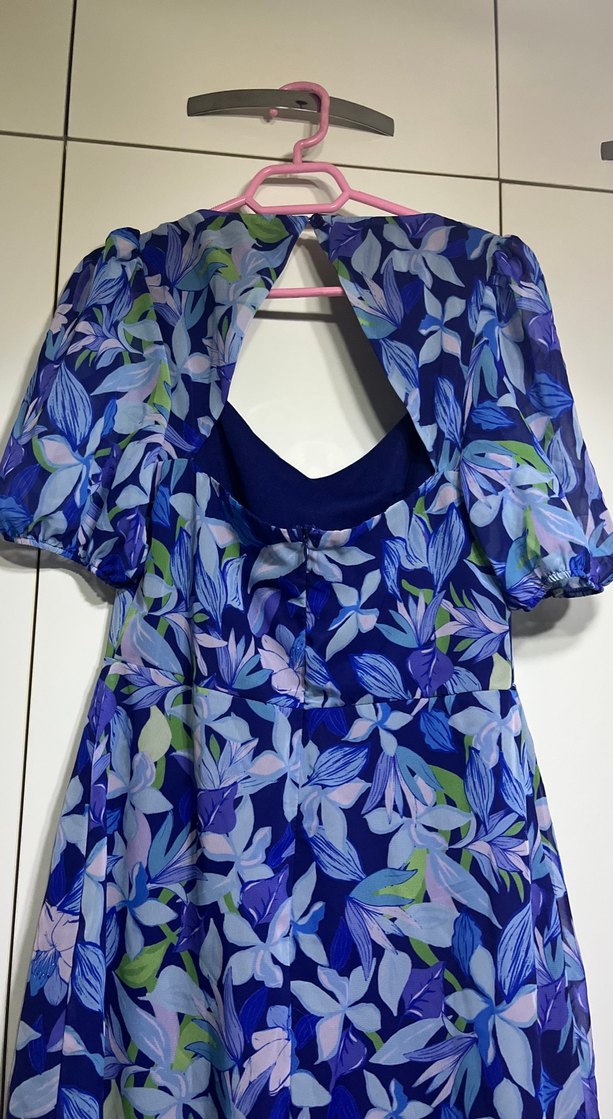 Mavi V Yakalı Midi Bohem Elbise - Görsel 3