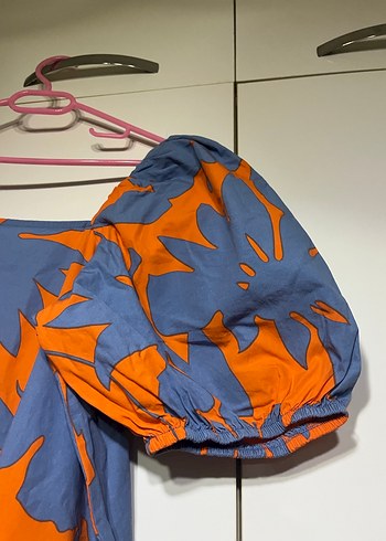 Turuncu Desenli Midi Elbise - Görsel 2