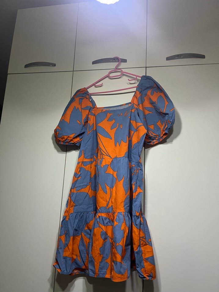 Turuncu Desenli Midi Elbise - Görsel 4