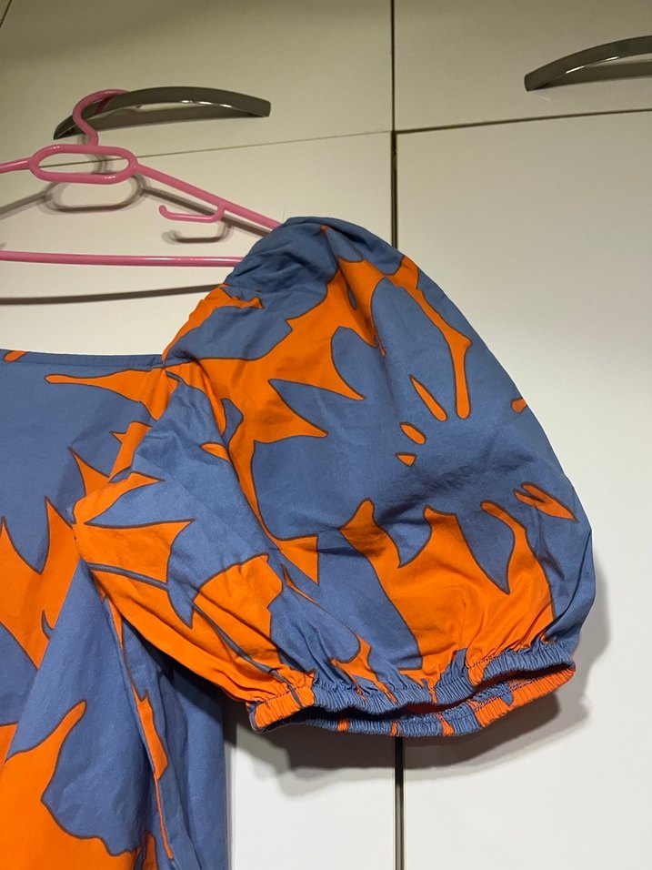 Turuncu Desenli Midi Elbise - Görsel 2