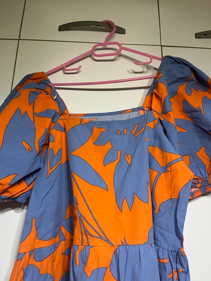 Turuncu Desenli Midi Elbise - Görsel 3