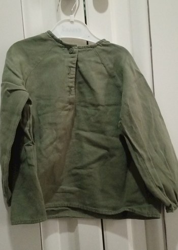 Kız Çocuk Haki Nakışlı Triko Bluz - Görsel 3