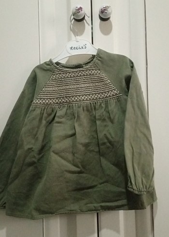 Kız Çocuk Haki Nakışlı Triko Bluz - Görsel 2