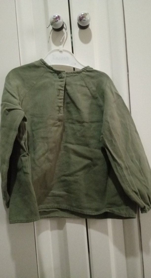 Kız Çocuk Haki Nakışlı Triko Bluz - Görsel 3