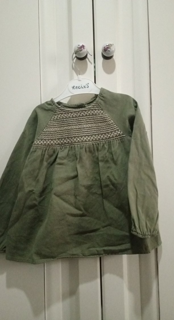 Kız Çocuk Haki Nakışlı Triko Bluz - Görsel 2