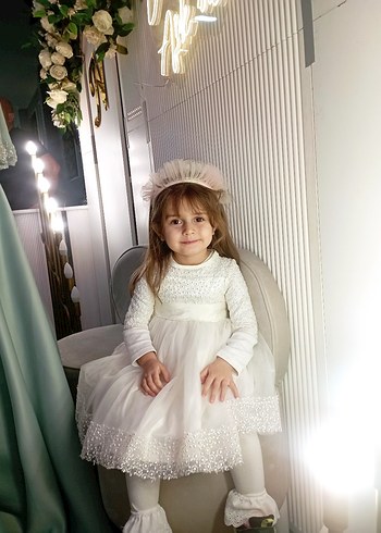 Dantel İşlemeli Beyaz Kız Çocuk Elbisesi - Görsel 2