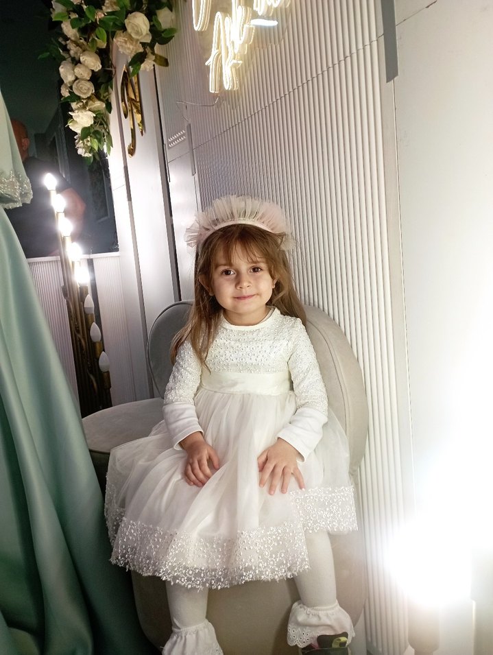 Dantel İşlemeli Beyaz Kız Çocuk Elbisesi - Görsel 2