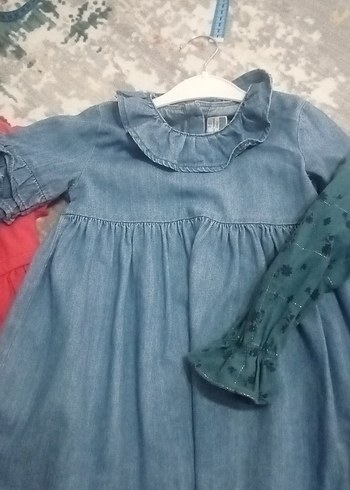 Uzun Kollu Mavi Kız Çocuk Elbise - Görsel 5