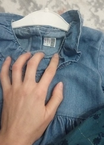 Uzun Kollu Mavi Kız Çocuk Elbise - Görsel 4