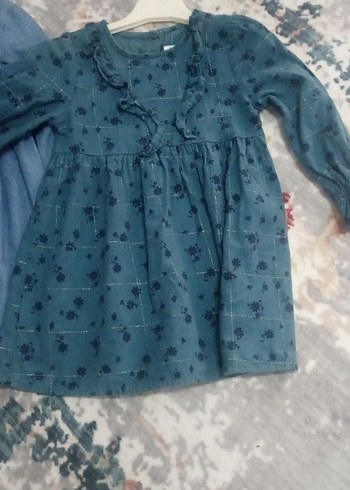 Uzun Kollu Mavi Kız Çocuk Elbise - Görsel 2