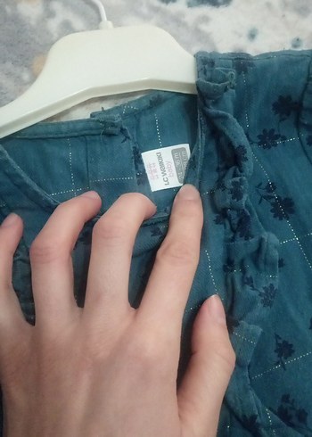 Uzun Kollu Mavi Kız Çocuk Elbise - Görsel 3