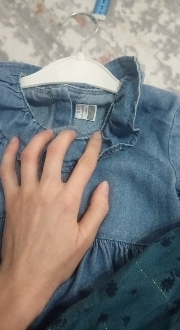 Uzun Kollu Mavi Kız Çocuk Elbise - Görsel 4