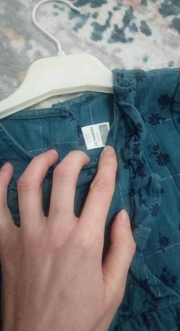 Uzun Kollu Mavi Kız Çocuk Elbise - Görsel 3