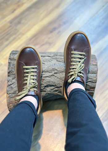 Kahverengi Deri Bağcıklı Erkek Spor Ayakkabı - Görsel 4