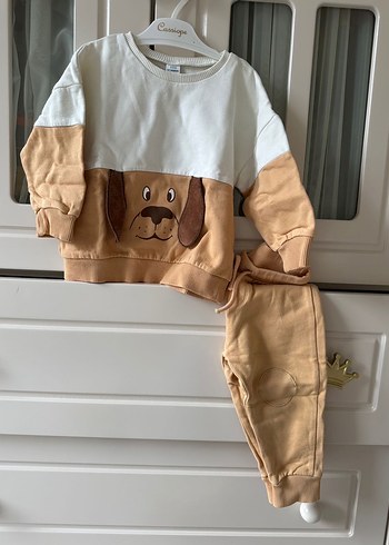 Kahverengi Erkek Bebek Peluş Sweatshirt Takımı