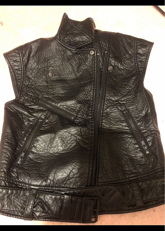 Siyah Deri yelek - Görsel 2