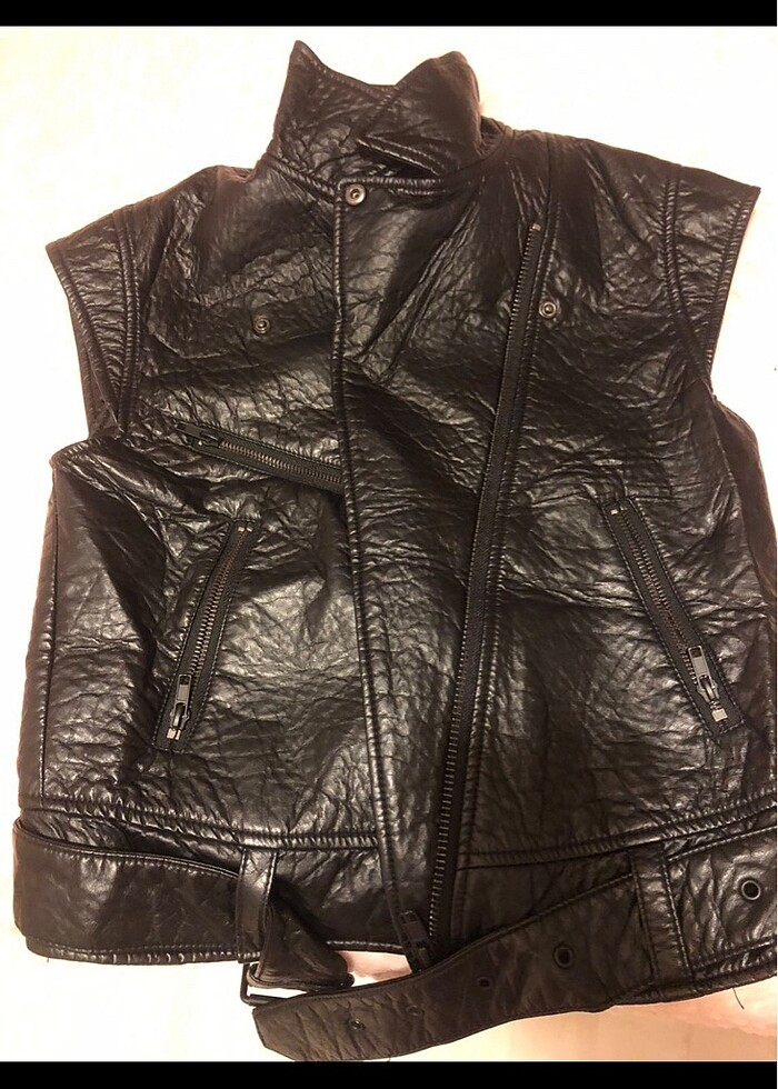 Siyah Deri yelek - Görsel 3