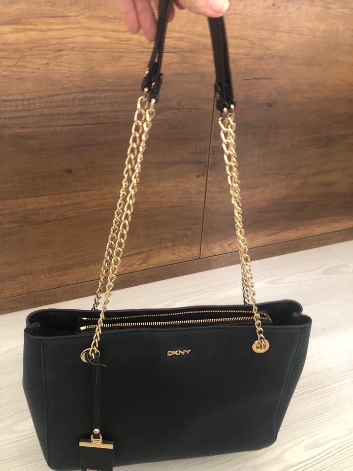 Zincir Detaylı Siyah Deri DKNY Kadın Çanta - Görsel 3