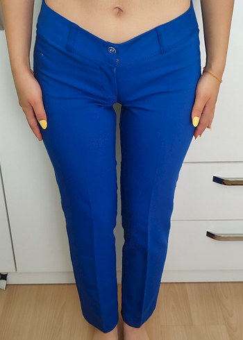 Mavi Düğmeli Kadın Denim Pantolon