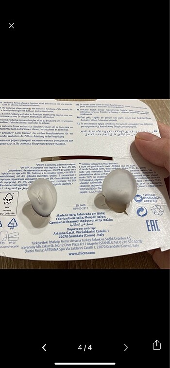 Beden beyaz Renk Chicco Bebek Emziği