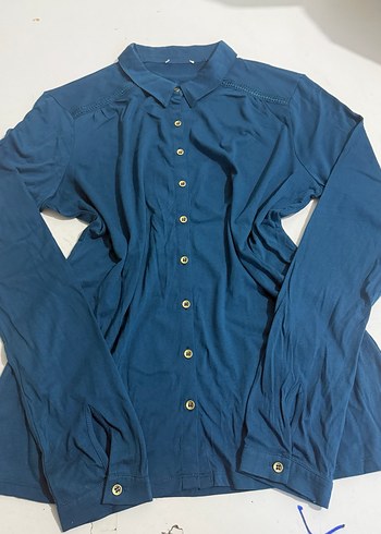 Uzun Kollu Mavi Kadın Gömlek - Görsel 4