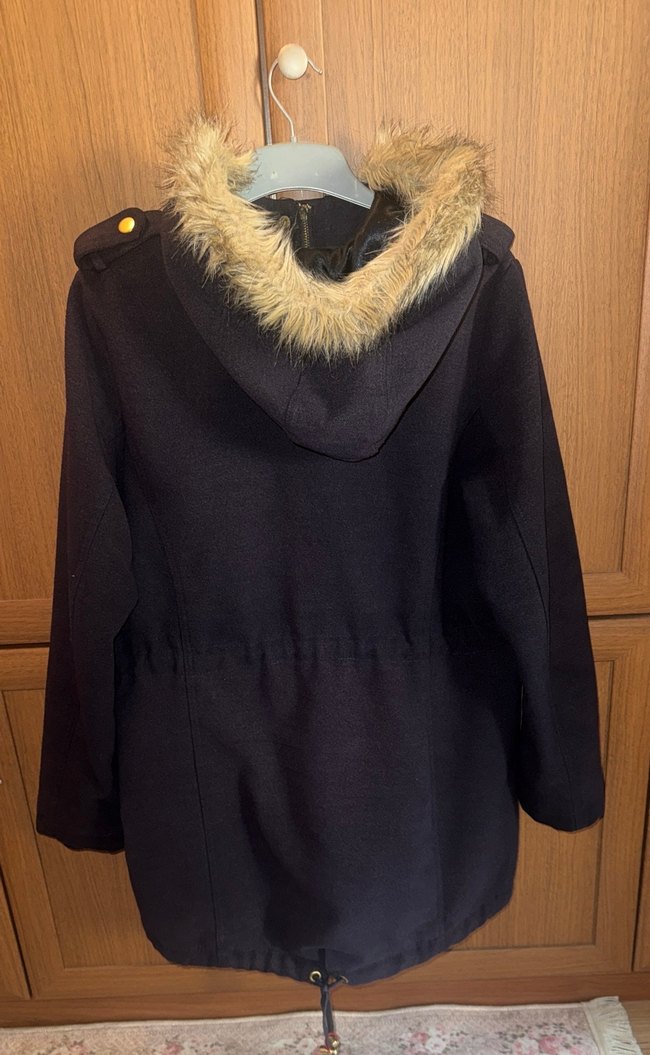 Lacivert, Kürklü Kadın Kaban - Görsel 2